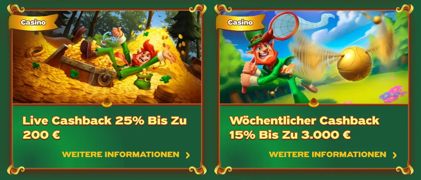GreenLuck Casino Cashback: 10 % im Casino und 25 % im Livebereich, wöchentlich ausgezahlt
