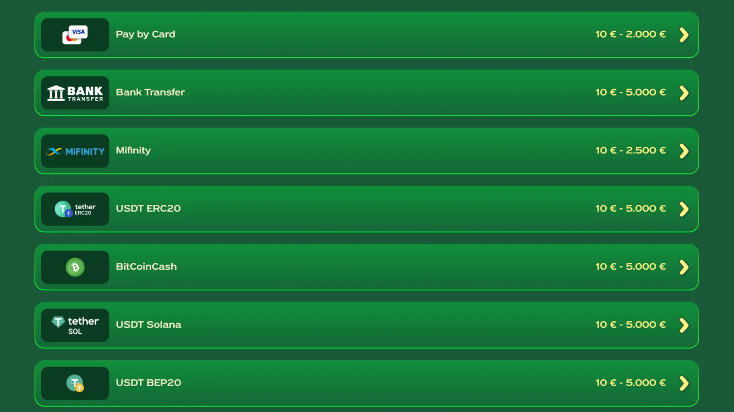 GreenLuck Casino Zahlungsmethoden: Karten, Wallets und Kryptowährungen ab 10 €