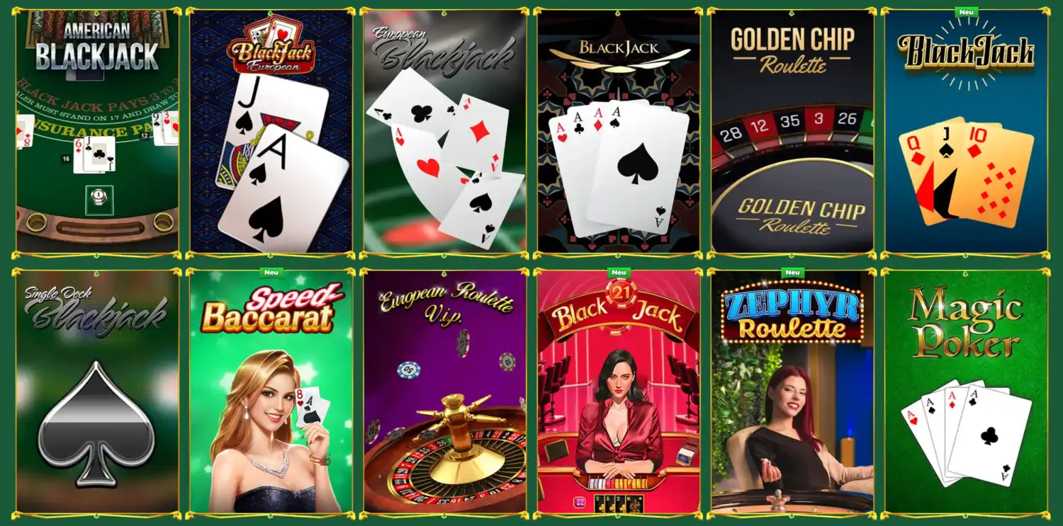 GreenLuck Casino Tischspiele: Roulette, Blackjack, Baccarat und Poker digital