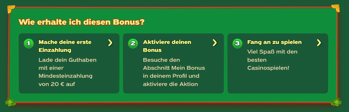 GreenLuck Casino Willkommensbonus: 100 % bis 500 € und 200 Freispiele bei 35x Umsatz